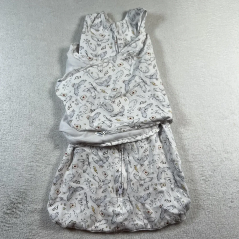 Halo SleepSack Swaddle Gown 3-6 Months White Harry Potter Hedwig Zip Blanket